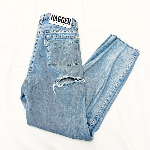 Ragged Jeans Skinny Raw Hem Cheek Ripped Light Wash Zip Fly Denim Jeans Size 24 - Picture 9 of 9
